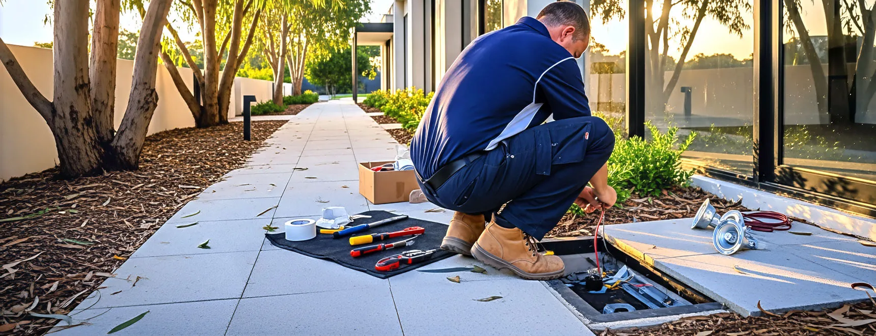 Licensed electrician installing LED downlights in a Gold Coast home